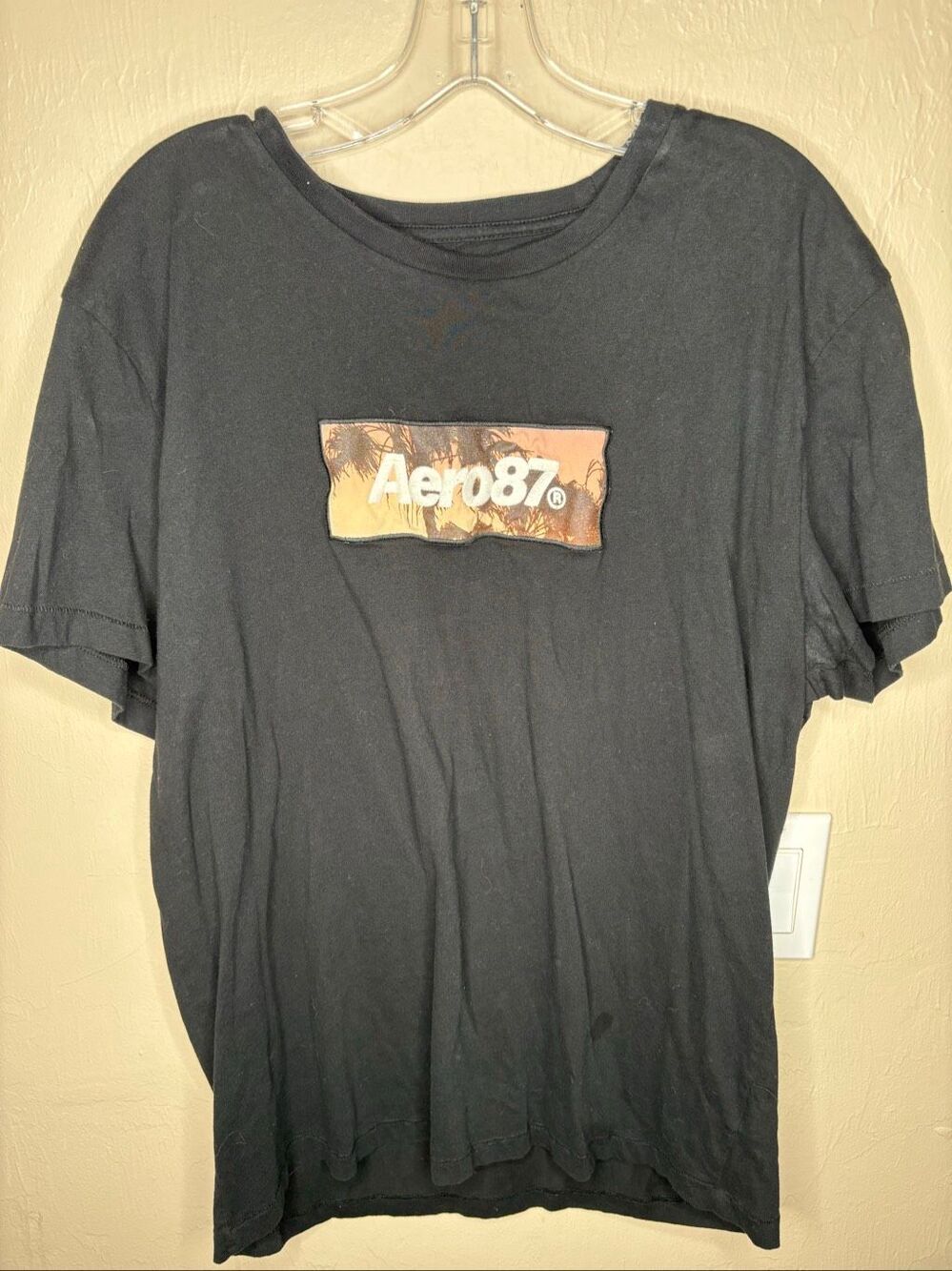 Aeropostale Aero87 Graphic T-Shirt Black Palm Sunset Logo 100% Cotton Tee Men's